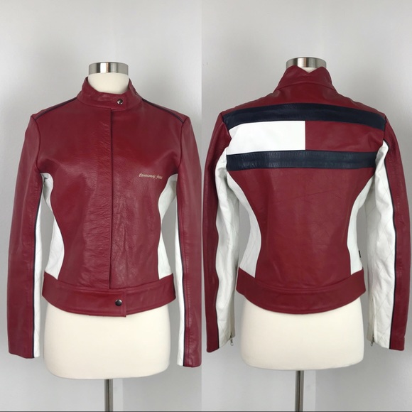 tommy hilfiger red leather jacket